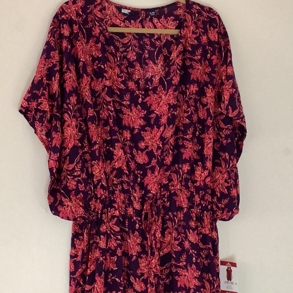 Lands’s End Floral Print Elastic Waist Pullover Beach Cover-up Lounge Dress